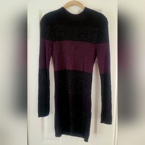 NWT White House Black Market-Dress/Tunic Sz S Black-Purple Long Sleeve w/zipper